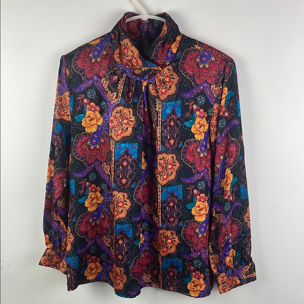 Vintage High Neck Button Down Groovy 80s Paisley